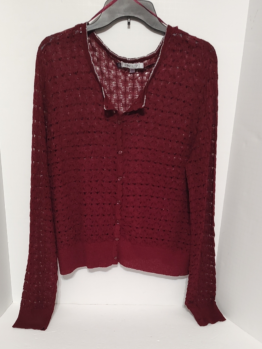 Burgundy Jennifer Lopez Light Weight Lacey Button Down Cardigan Sz XL